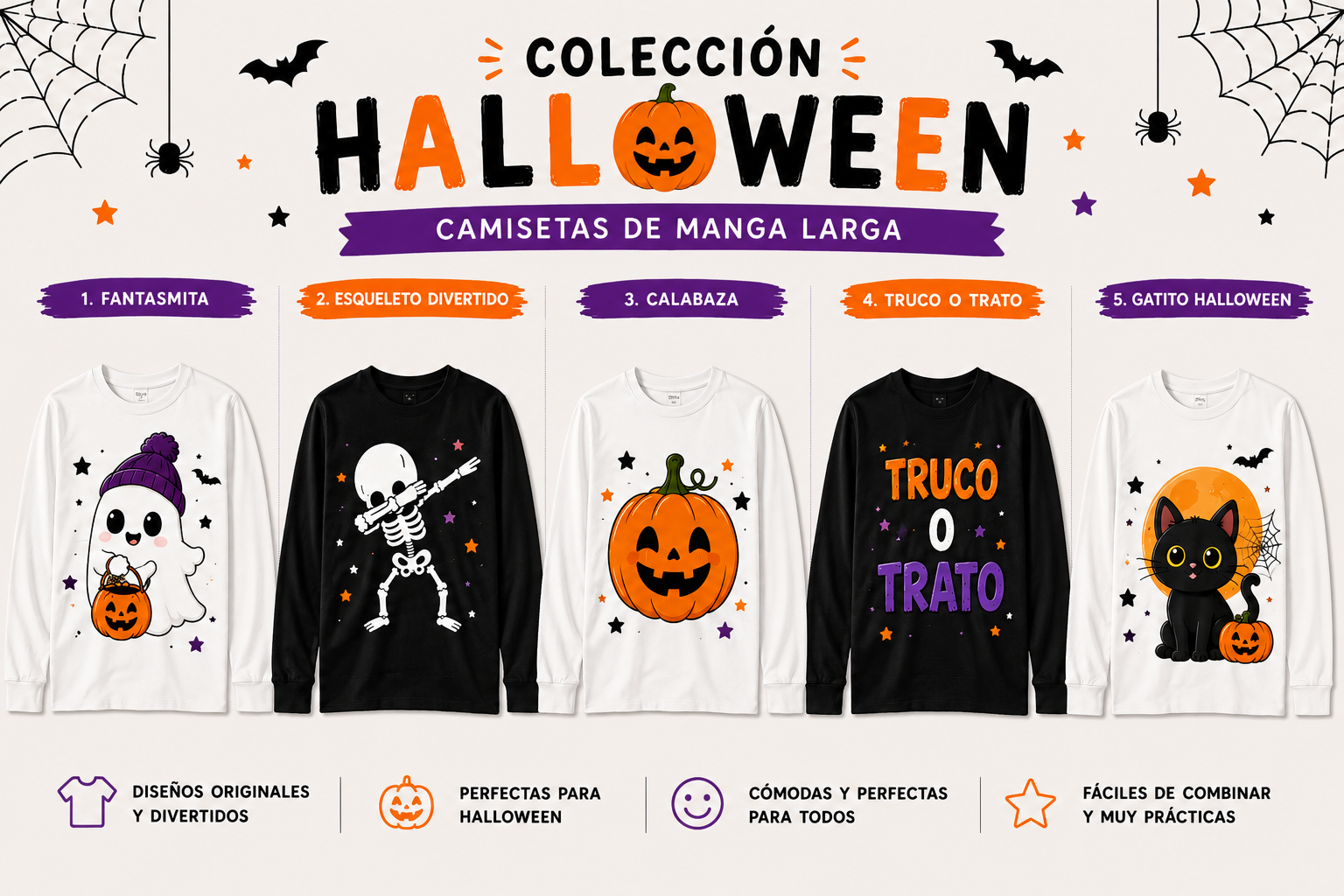 Camiseta Halloween Manga Larga Personalizada Niños y Bebé