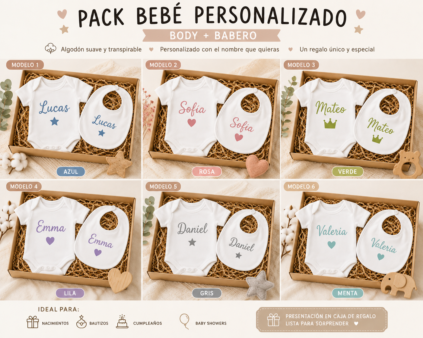 Pack Nacimiento Básico | Body + Babero Personalizado
