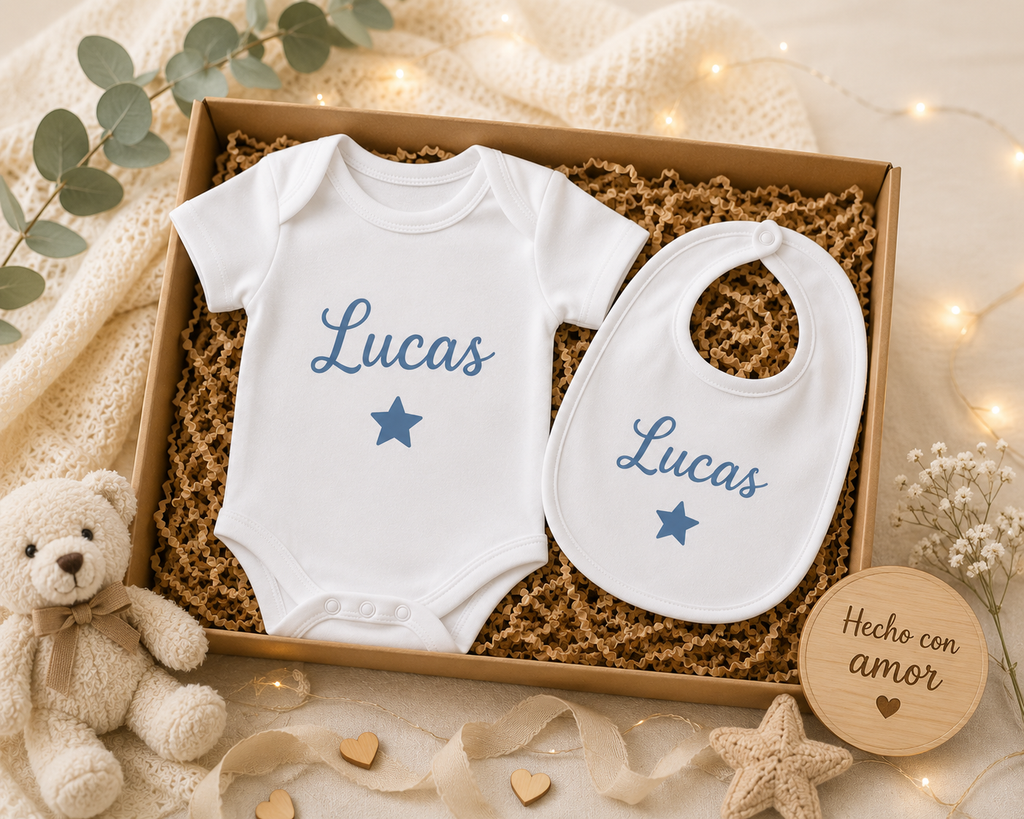Pack Nacimiento Básico | Body + Babero Personalizado