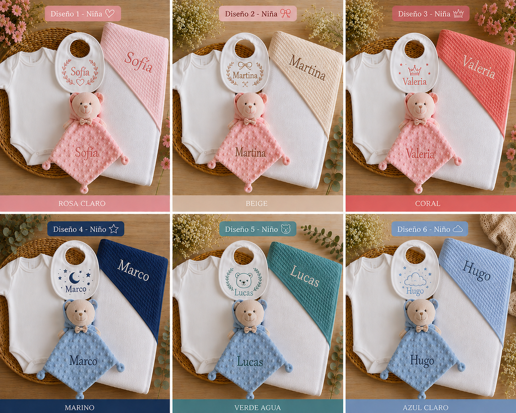 Pack Nacimiento Baño | Body + Babero + Toalla Artesanal Bordada