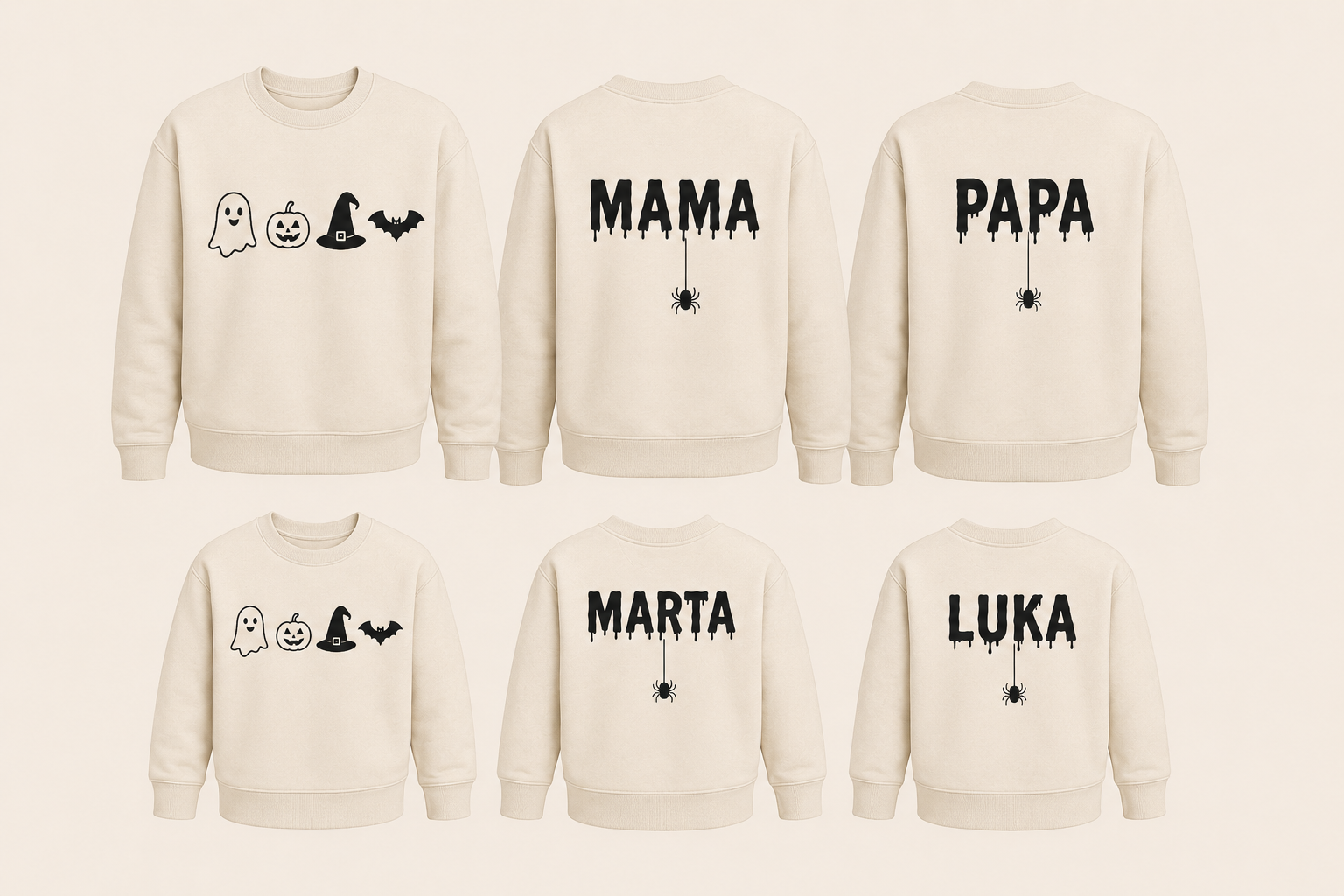 Pack Halloween Familia | 2 Sudaderas Adulto + 2 Sudaderas Niño Personalizadas