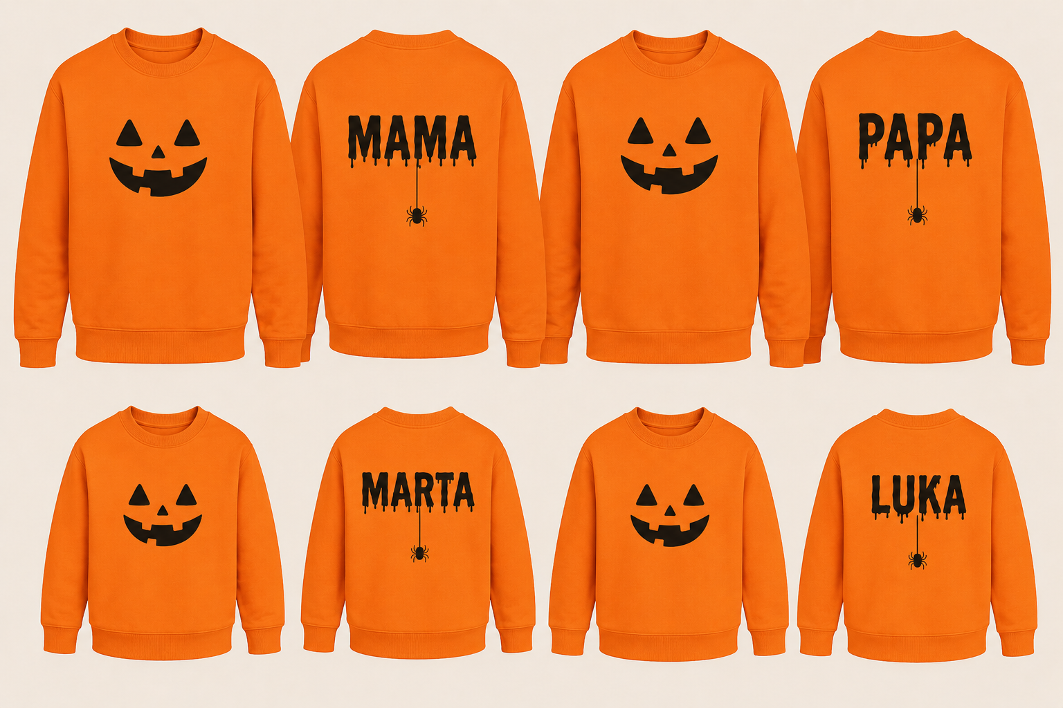 Pack Halloween Familia | 2 Sudaderas Adulto + 2 Sudaderas Niño Personalizadas