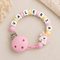 Chupetero personalizado con cuentas de silicona — Unicornio rosas
