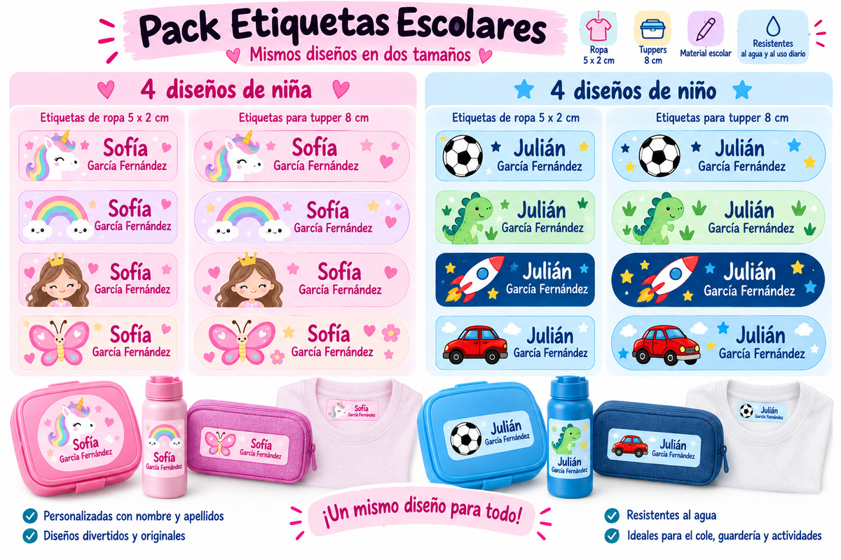 Pack Vuelta al Cole - Etiquetas termoadhesivas + DTF UV